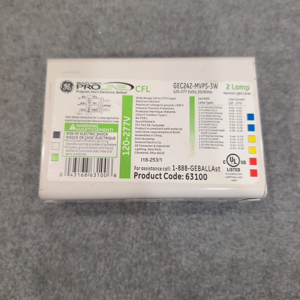 GE ProLine GEC242-MVPS-3W 120-277V 2 Lamp CFL Electronic Ballast 63100 - Picture 1 of 4